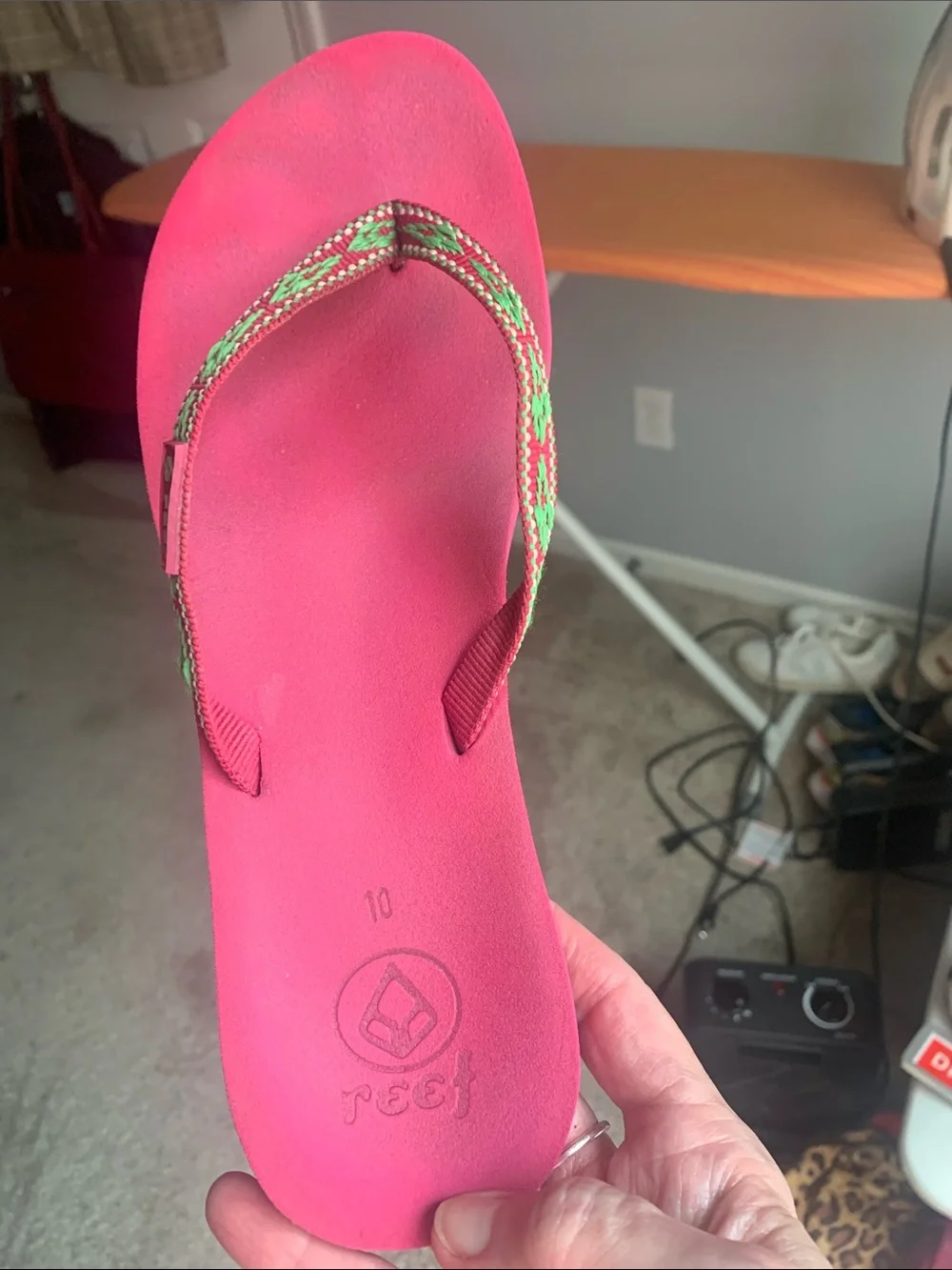 Reef Pink Flip Flops with Braided Green Accent
